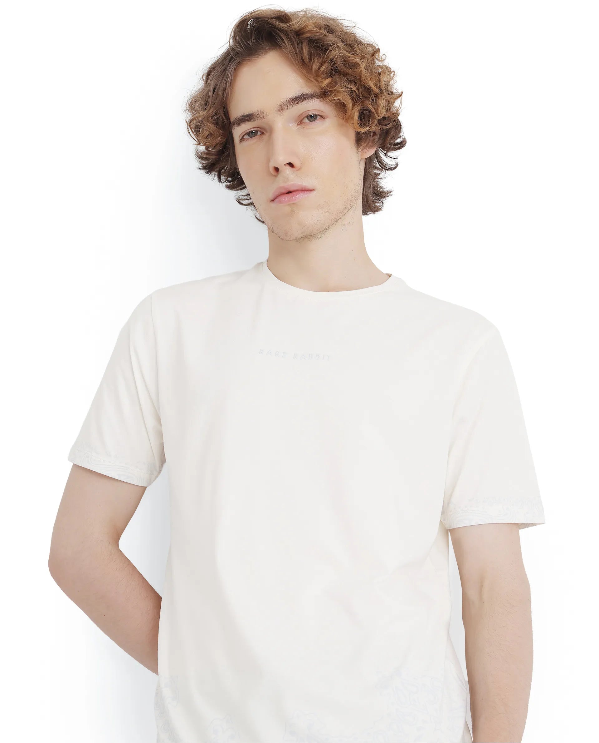 Men's Shirts for BoatingRare Rabbit Men's Malon Off White Cotton Fabric Half Sleeve Crew Neck Regular Fit Paisley Print T-Shirt Men's Shirts for BoatingRare Rabbit Men's Malon Off White Cotton Fabric Half Sleeve Crew Neck Regular Fit Paisley Print T-Shirt