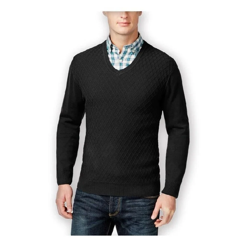 Men's Sweaters with Cable PatternsClub Room Mens Diamond-Knit V Neck Pullover Sweater, Black, Small Men's Sweaters with Cable PatternsClub Room Mens Diamond-Knit V Neck Pullover Sweater, Black, Small