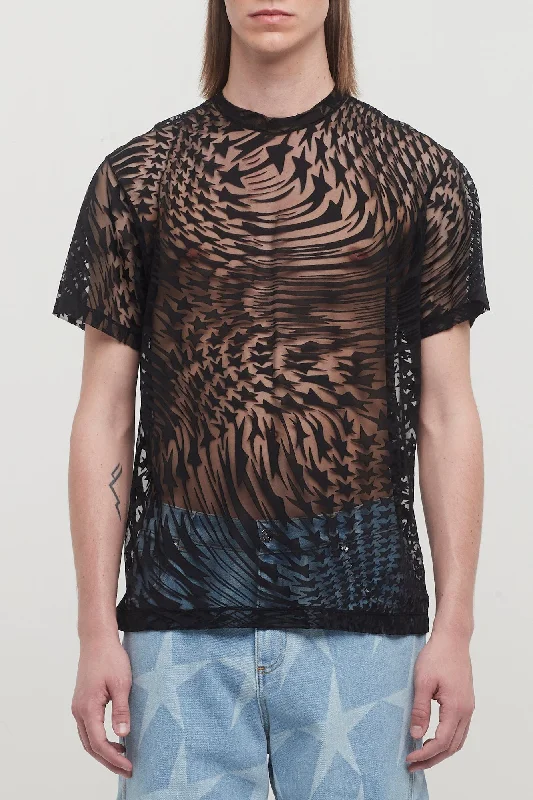 Men's Coats with VentilationMugler Jersey Devore Star Flow Tee Shirt in Black