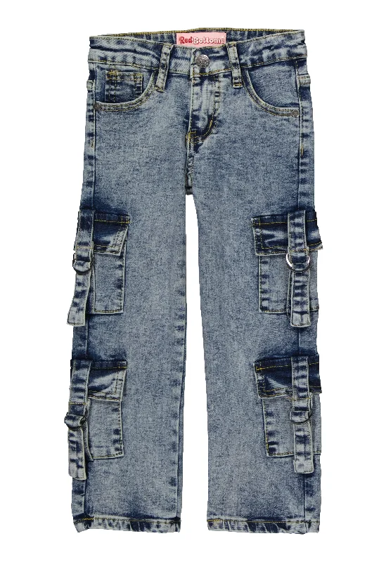 Vintage Men's JeansLittle Girls Acid Wash Tabbed Cargo Pocket Jeans