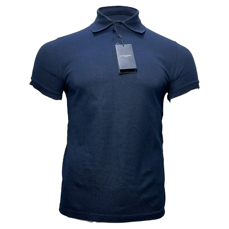 Men's Shirts for Outdoor ActivitiesSaint Laurent Cassandre Embroidered-Logo Polo Shirt in Navy Blue Cotton Men's Shirts for Outdoor ActivitiesSaint Laurent Cassandre Embroidered-Logo Polo Shirt in Navy Blue Cotton