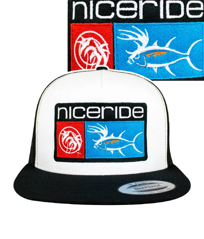 Sun-Protective Fishing Hats"Buck-Eye Combo" Unisex Snapback Black/White/Black Trucker Hat Sun-Protective Fishing Hats"Buck-Eye Combo" Unisex Snapback Black/White/Black Trucker Hat
