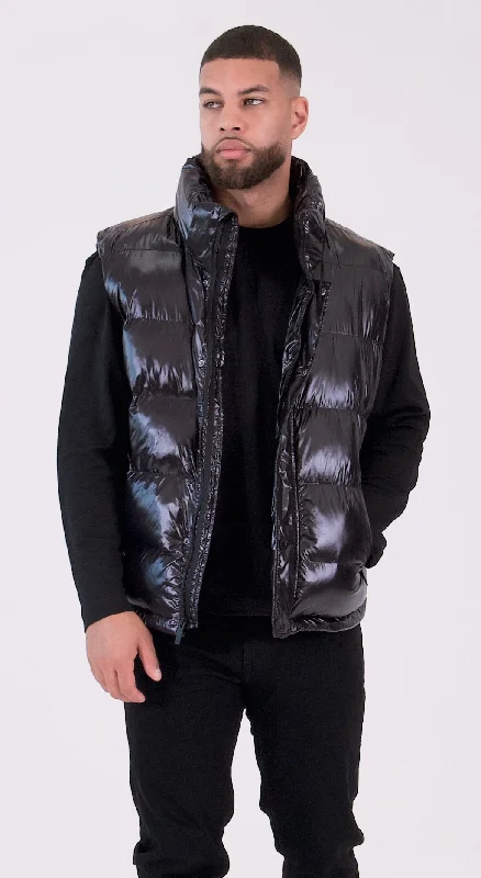 Men's Coats with Adjustable HemsPUFFER VEST | Black Ciré Sheen