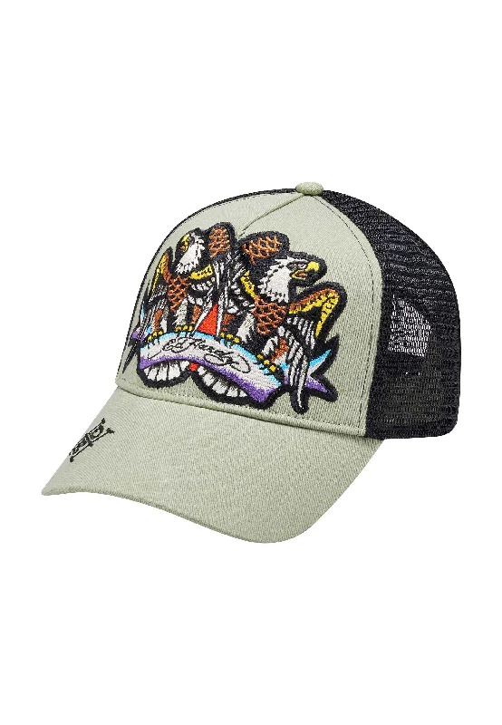 Wide-Brimmed Sun HatsUnisex Eagle Crystal Rock Twill Front Mesh Trucker - Green/Black