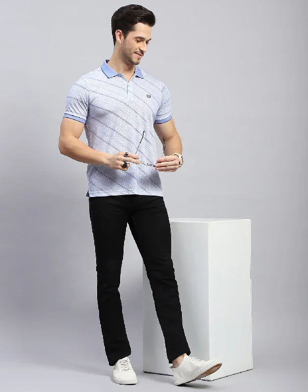 Men's Dressy Shirts for Formal EventsMen Sky Blue Printed Polo Collar Half Sleeve T-Shirt Men's Dressy Shirts for Formal EventsMen Sky Blue Printed Polo Collar Half Sleeve T-Shirt