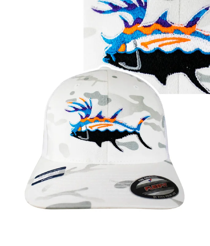 Novelty Baseball Caps"Buck-Eye Explorer" Meshback Flexfit Unisex Baseball Cap In White Camoflauge Novelty Baseball Caps"Buck-Eye Explorer" Meshback Flexfit Unisex Baseball Cap In White Camoflauge
