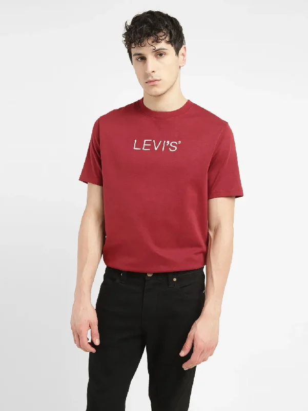 Warm Men's Fleece-Lined TopsMen's Brand Logo Crew Neck T-shirt