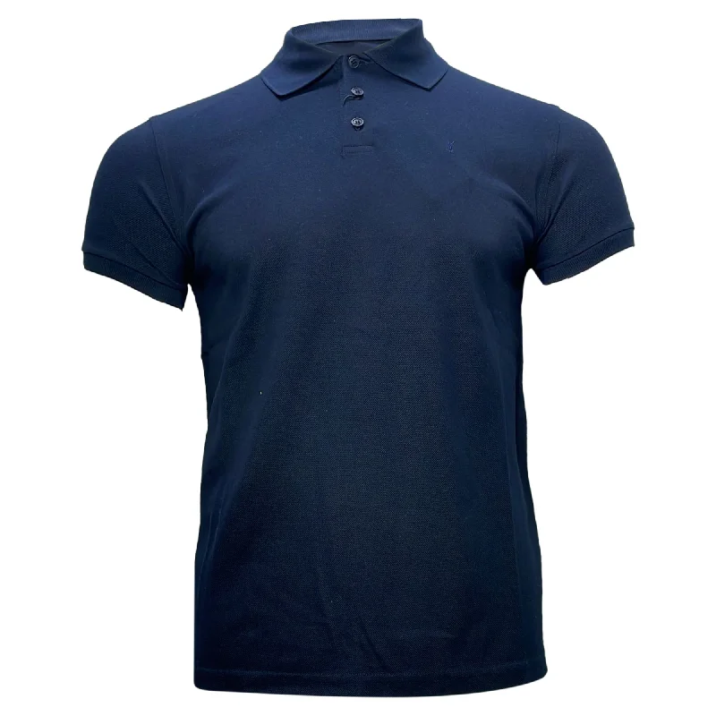 Men's Shirts with Roll-Up SleevesSaint Laurent Cassandre Embroidered-Logo Polo Shirt in Navy Blue Cotton Men's Shirts with Roll-Up SleevesSaint Laurent Cassandre Embroidered-Logo Polo Shirt in Navy Blue Cotton