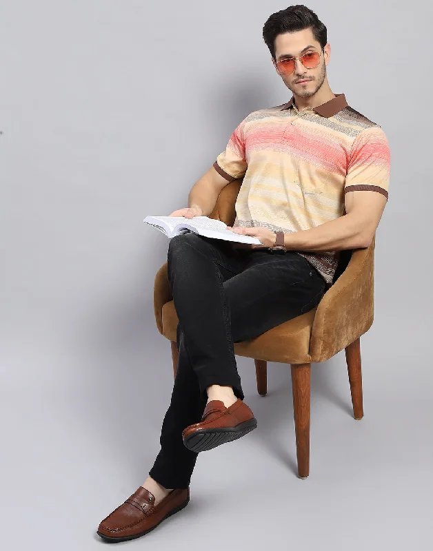 Men's Shirts with Antimicrobial TreatmentMen Multicolor Stripe Polo Collar Half Sleeve T-Shirt