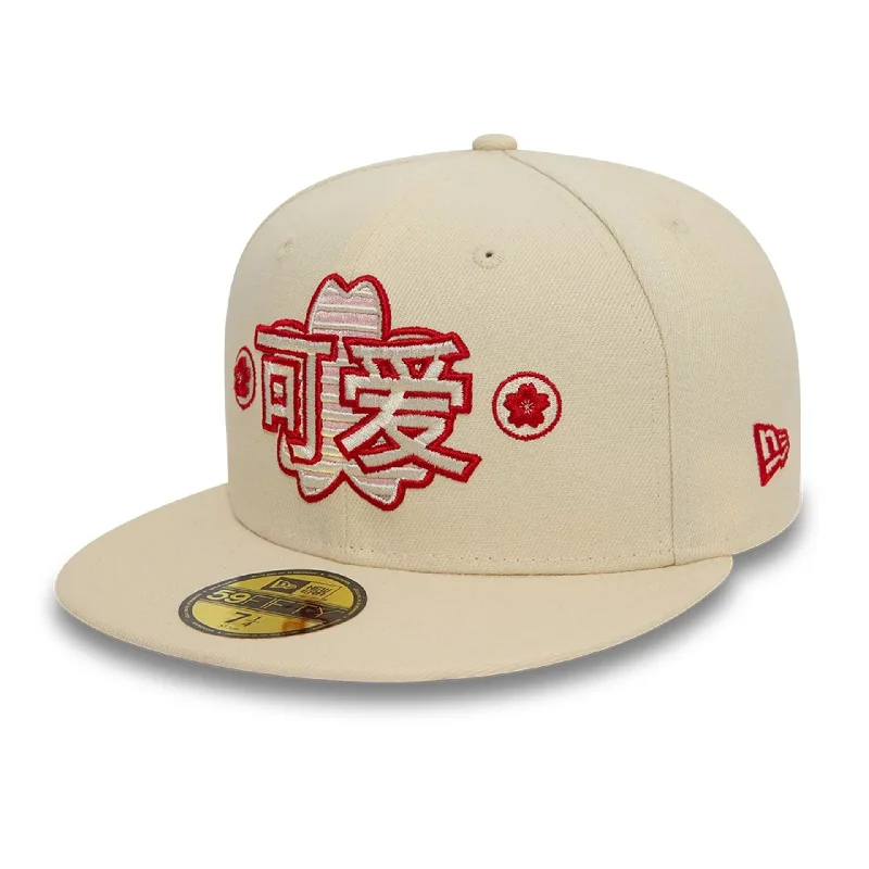 Embroidered Baseball CapsNew Era Cherry Blossom Cute Light Beige 59FIFTY Fitted Cap