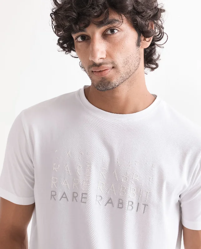 Men's Shirts with Tab CollarsRare Rabbit Men's Asi White Crew Neck HD Print Chest Branding Half Sleeves T-Shirt Men's Shirts with Tab CollarsRare Rabbit Men's Asi White Crew Neck HD Print Chest Branding Half Sleeves T-Shirt