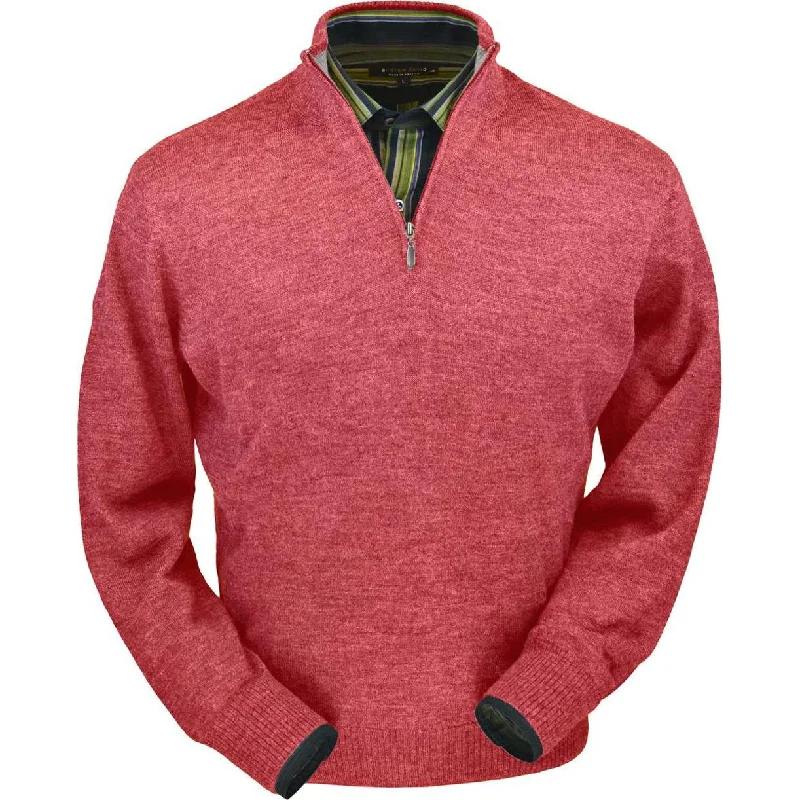 Men's Sweaters with BeadsRoyal Alpaca Half-Zip Mock Neck Sweater in Red Coral Heather by Peru Unlimited Men's Sweaters with BeadsRoyal Alpaca Half-Zip Mock Neck Sweater in Red Coral Heather by Peru Unlimited