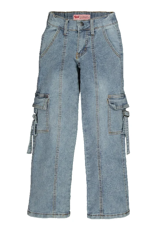 Winter Men's JeansGirls Acid Wash Buckle Cargo Jeans