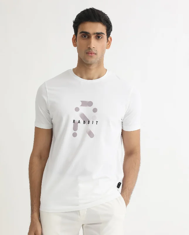 Men's Shirts with TiesRare Rabbit Men's Dunstone White Crew Neck Gradient Discharge Print Branding Half Sleeves T-Shirt Men's Shirts with TiesRare Rabbit Men's Dunstone White Crew Neck Gradient Discharge Print Branding Half Sleeves T-Shirt