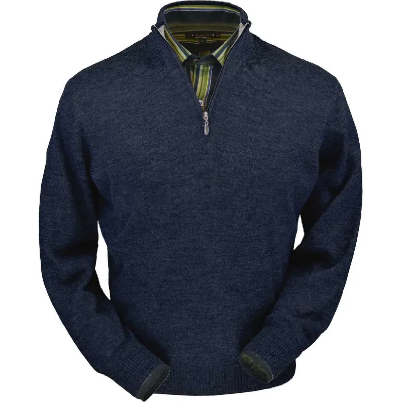 Men's Sweaters with Patchwork DesignsRoyal Alpaca Half-Zip Mock Neck Sweater in Midnight Heather by Peru Unlimited Men's Sweaters with Patchwork DesignsRoyal Alpaca Half-Zip Mock Neck Sweater in Midnight Heather by Peru Unlimited