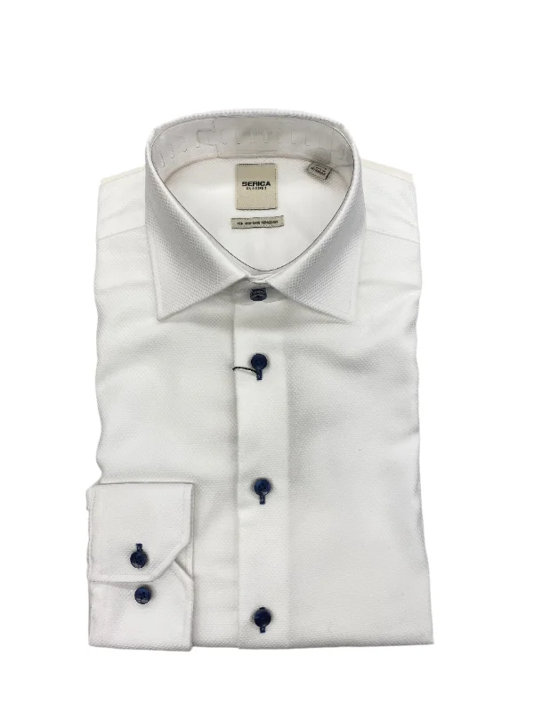 Classic Men's Dress ShirtsSerica Classics Semi Tapered 100% Cotton Textured Dress Shirt White/Blue Button - C2459114 15 Classic Men's Dress ShirtsSerica Classics Semi Tapered 100% Cotton Textured Dress Shirt White/Blue Button - C2459114 15