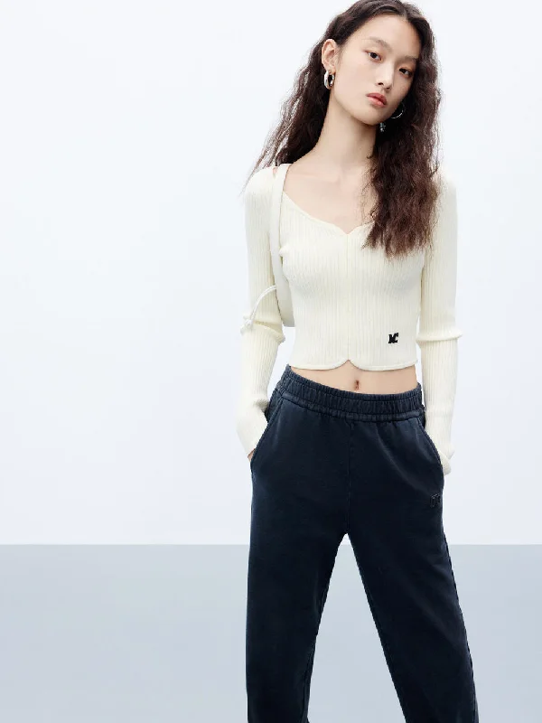 Men's Sweaters with High-Low HemlinesRibbed Cropped Knit Top