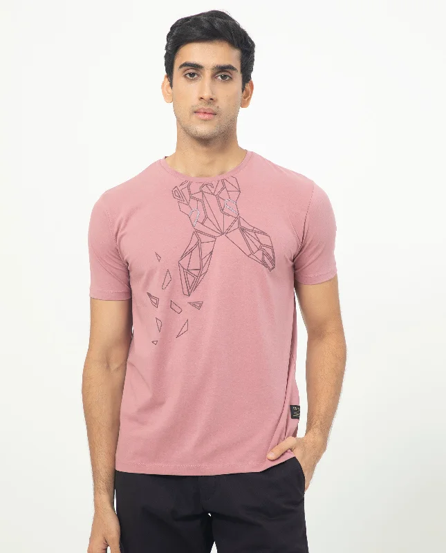 Men's Shirts for BoatingRare Rabbit Men's Mikeal Dusky Pink Crew Neck Logo Printed Half Sleeves Slim Fit T-Shirt Men's Shirts for BoatingRare Rabbit Men's Mikeal Dusky Pink Crew Neck Logo Printed Half Sleeves Slim Fit T-Shirt