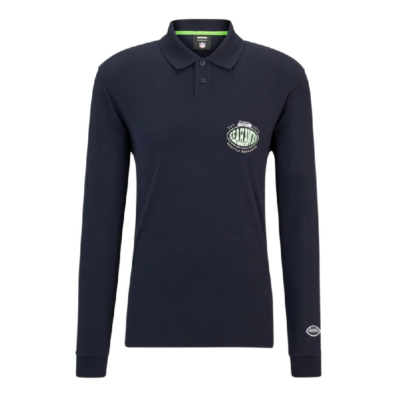 Elegant Men's Dress ShirtsBOSS x NFL long-sleeved polo shirt with collaborative branding Elegant Men's Dress ShirtsBOSS x NFL long-sleeved polo shirt with collaborative branding