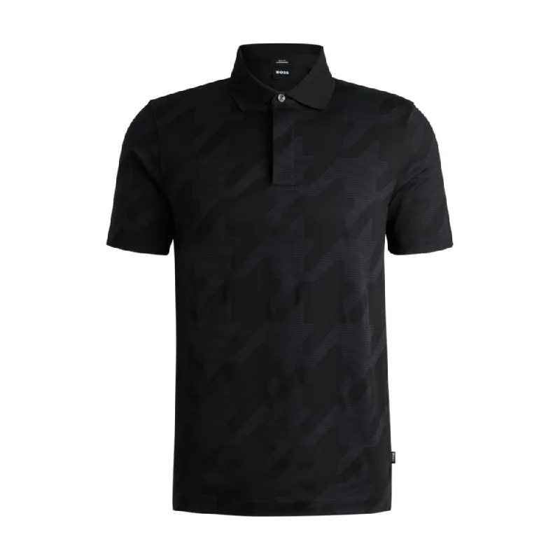 Men's Shirts with Barrel CuffsMercerized-cotton slim-fit polo shirt with houndstooth jacquard Men's Shirts with Barrel CuffsMercerized-cotton slim-fit polo shirt with houndstooth jacquard