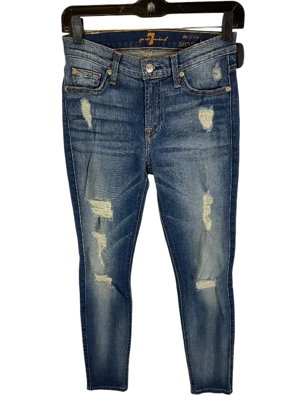 Leather Patch Embellished Men's JeansJeans Designer By 7 For All Mankind In Blue Denim, Size: 2