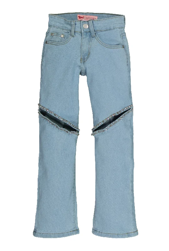 Dark Indigo Men's JeansGirls Rhinestone Cut Out Straight Leg Jeans