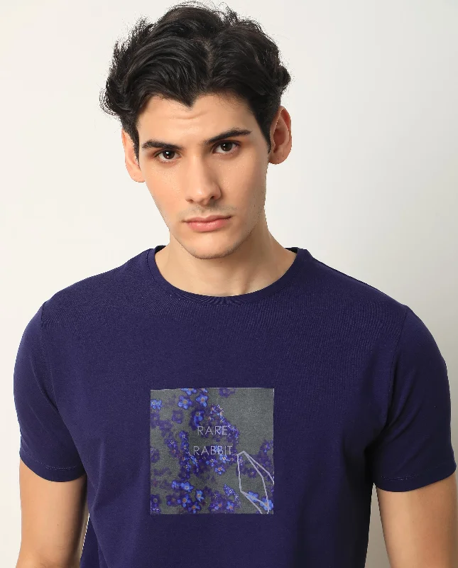 Men's Shirts with Double-Breasted DesignsRare Rabbit Men's Capri Purple Crew Neck Graphic Printed Half Sleeves Slim Fit T-Shirt Men's Shirts with Double-Breasted DesignsRare Rabbit Men's Capri Purple Crew Neck Graphic Printed Half Sleeves Slim Fit T-Shirt