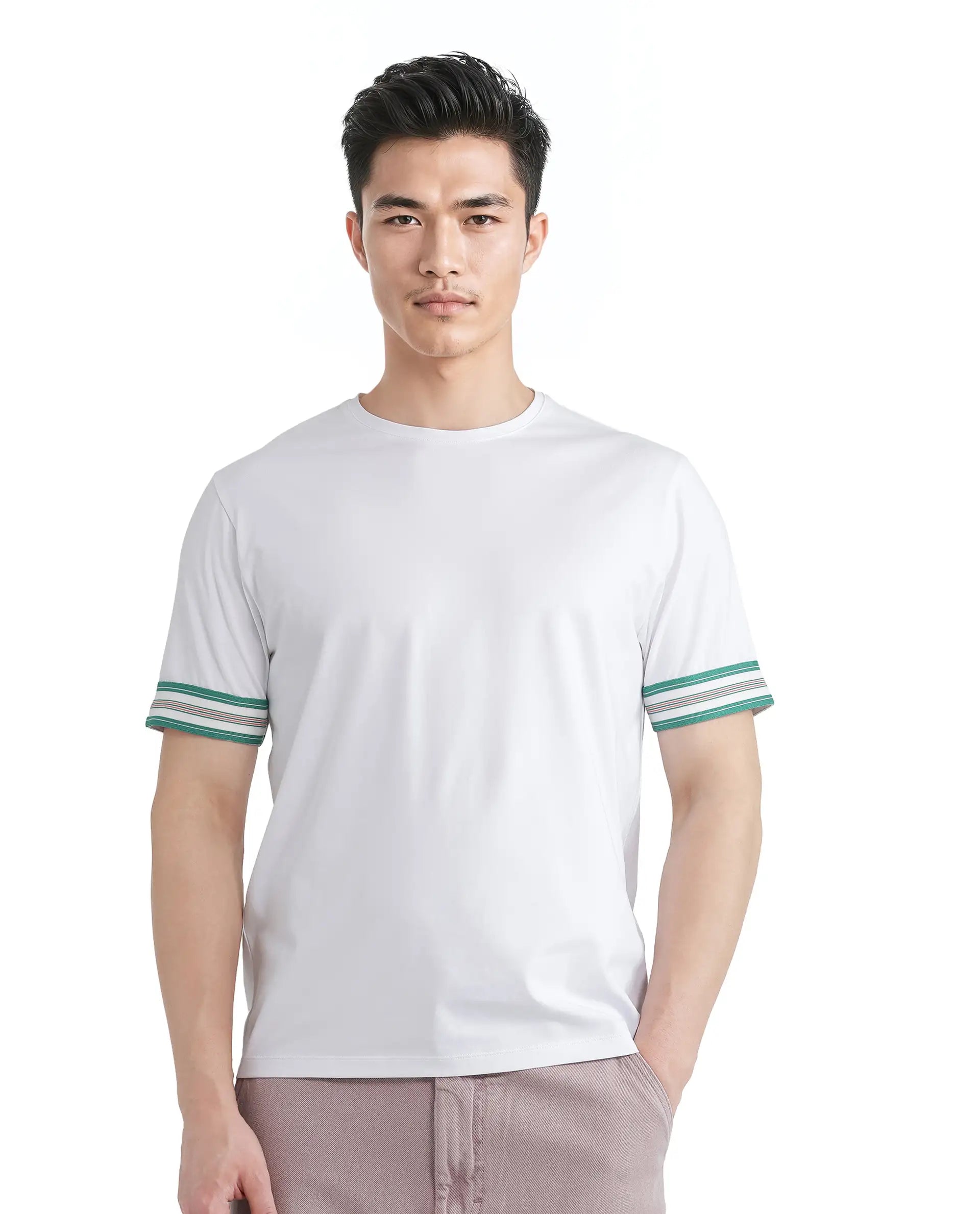 Men's Shirts with Abstract DesignsRare Rabbit Men Oblee White Cotton Blend Fabric Short Sleeve Crew Neck Relaxed Fit Tape Detailed Sleeve T-Shirt Men's Shirts with Abstract DesignsRare Rabbit Men Oblee White Cotton Blend Fabric Short Sleeve Crew Neck Relaxed Fit Tape Detailed Sleeve T-Shirt