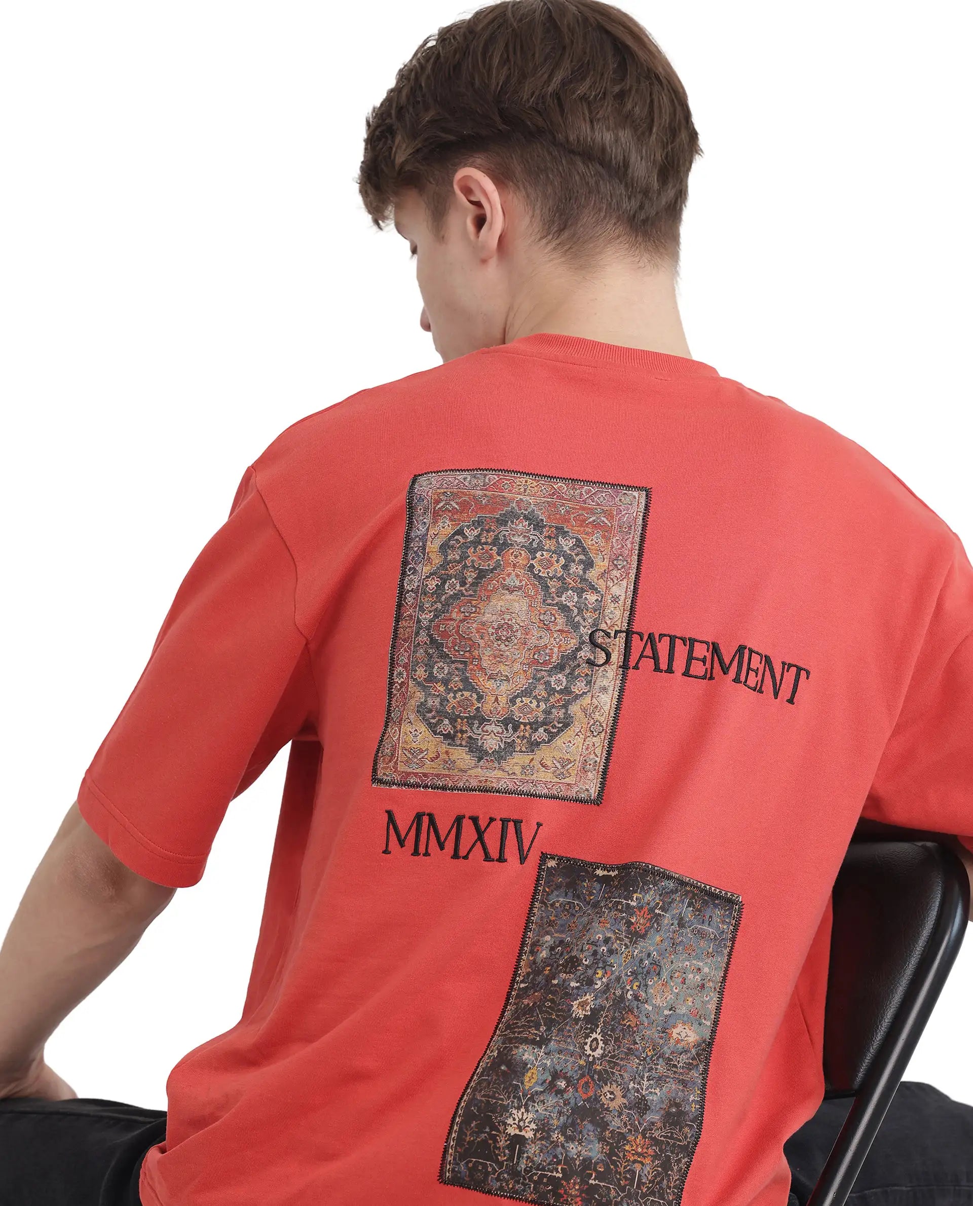 Men's Shirts with Drawstring WaistbandsRare Rabbit Men's Trez Dusky Red Cotton Fabric Half Sleeve Crew Neck Oversized Fit Embroidered T-Shirt Men's Shirts with Drawstring WaistbandsRare Rabbit Men's Trez Dusky Red Cotton Fabric Half Sleeve Crew Neck Oversized Fit Embroidered T-Shirt