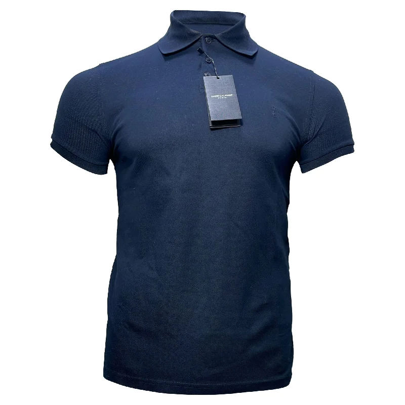 Men's Shirts for Beach OutingsSaint Laurent Cassandre Embroidered-Logo Polo Shirt in Navy Blue Cotton Men's Shirts for Beach OutingsSaint Laurent Cassandre Embroidered-Logo Polo Shirt in Navy Blue Cotton
