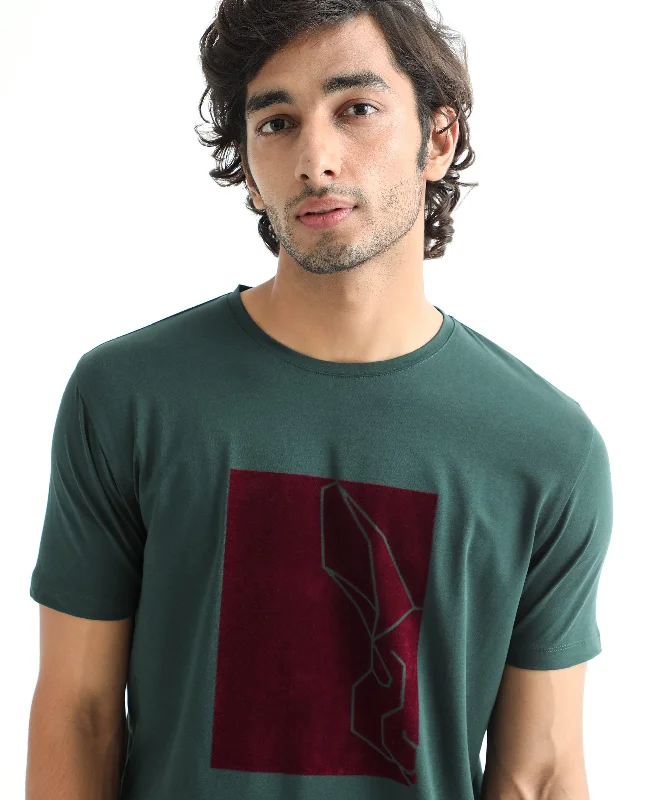 Men's Shirts with Barrel CuffsRare Rabbit Men's Veleo Petrol Cotton Lycra Fabric Crew Neck Half Sleeves Regular Fit Flock Printed Logo T-Shirt Men's Shirts with Barrel CuffsRare Rabbit Men's Veleo Petrol Cotton Lycra Fabric Crew Neck Half Sleeves Regular Fit Flock Printed Logo T-Shirt