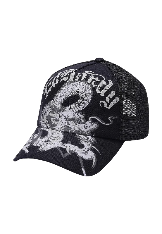 Elegant Top Hats for WeddingsUnisex Goth Dragon Twill Front Mesh Trucker - Black