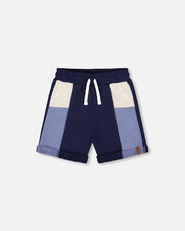 Men's Chino Shorts with a Tailored and Dressy FitFrench Terry Color Block Short Blue, Navy And Cream Men's Chino Shorts with a Tailored and Dressy FitFrench Terry Color Block Short Blue, Navy And Cream