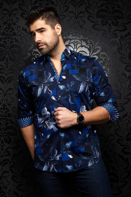 Men's Hawaiian Shirts for a Tropical VibeAu Noir Patterned Sport Shirt - Callisto, Navy - VO-000484