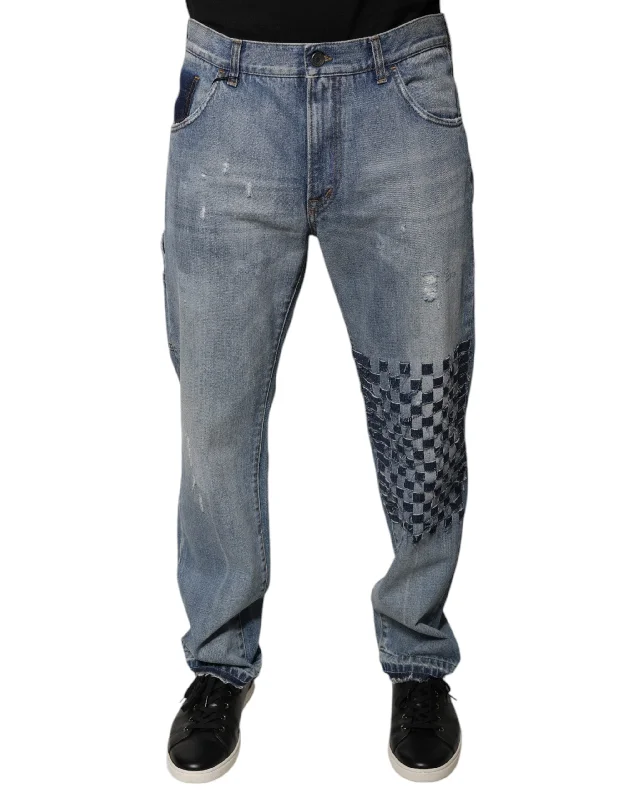 Classic Blue Men's JeansDolce & Gabbana blue Patterned Cotton Men blue Men's Jeans
