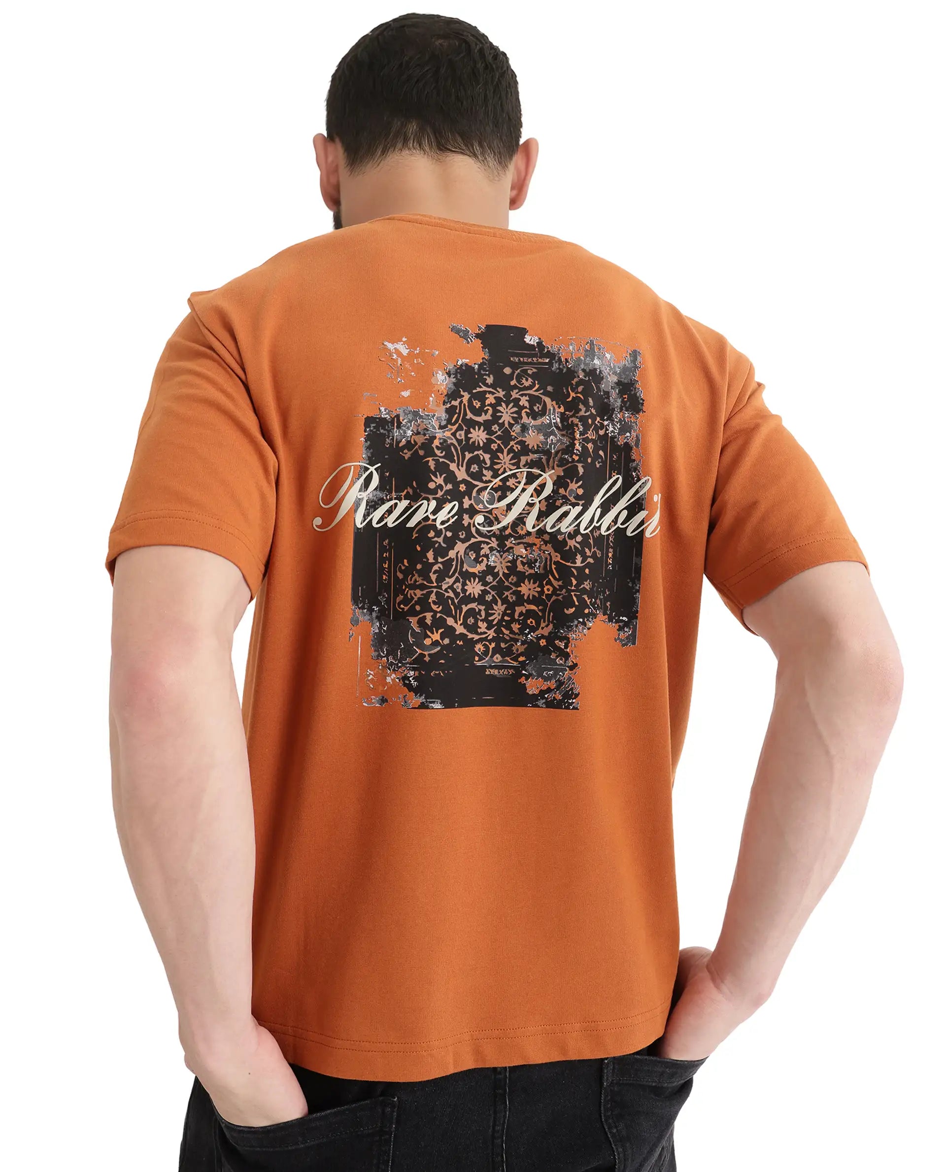 Men's Shirts with Pleated HemlinesRare Rabbit Men Rugy Rust Cotton Fabric Short Sleeve Crew Neck Qlo Fit Graphic Back Print T-Shirt Men's Shirts with Pleated HemlinesRare Rabbit Men Rugy Rust Cotton Fabric Short Sleeve Crew Neck Qlo Fit Graphic Back Print T-Shirt
