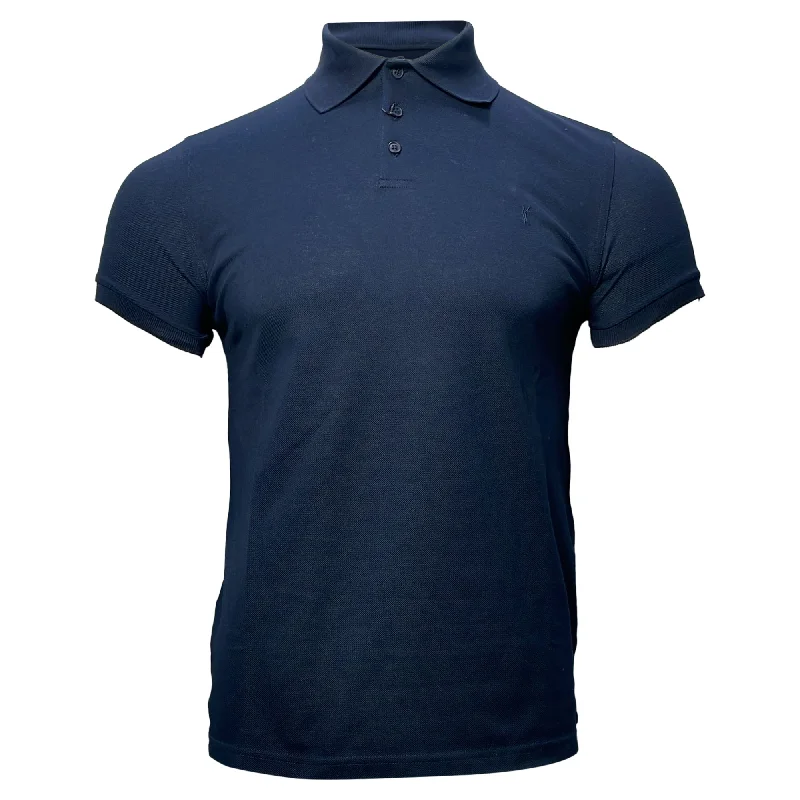 Men's Three-Quarter Sleeved TopsSaint Laurent Cassandre Embroidered-Logo Polo Shirt in Navy Blue Cotton Men's Three-Quarter Sleeved TopsSaint Laurent Cassandre Embroidered-Logo Polo Shirt in Navy Blue Cotton