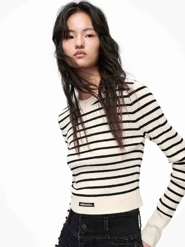 Men's Sweaters with Stand-Up CollarsStriped Ribbed Knit Top
