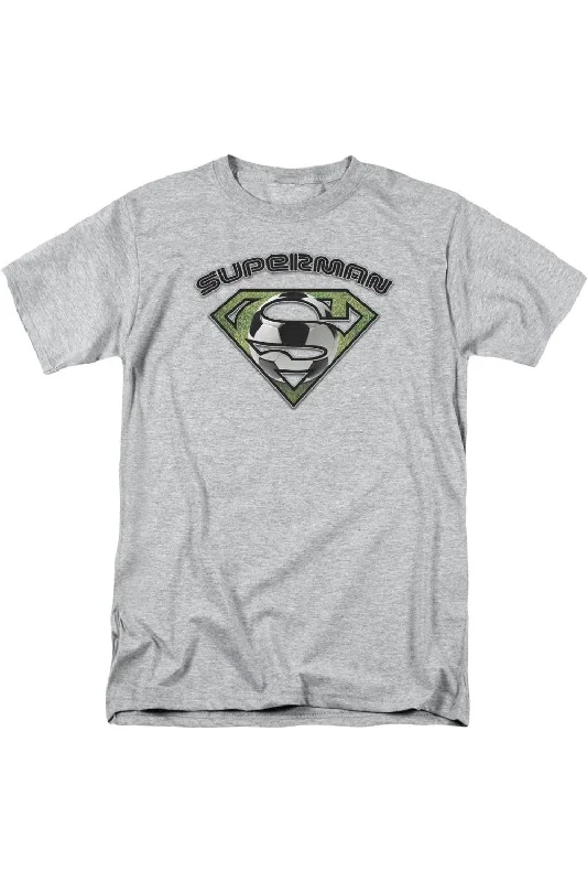 Men's Shirts with Ruffled HemlinesSuperman Soccer Shield Short Sleeve Adult Tee / T-Shirt Men's Shirts with Ruffled HemlinesSuperman Soccer Shield Short Sleeve Adult Tee / T-Shirt