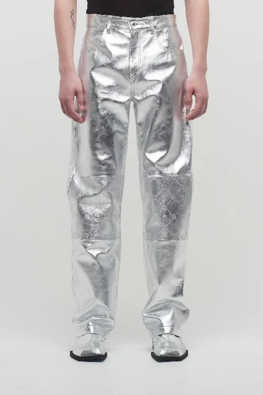 Men's Coats with PocketsMarine Serre Embossed Leather Wide Leg Pants