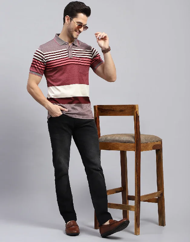 Men's Shirts with Wrinkle-Resistant FabricMen Maroon Stripe Polo Collar Half Sleeve T-Shirt Men's Shirts with Wrinkle-Resistant FabricMen Maroon Stripe Polo Collar Half Sleeve T-Shirt