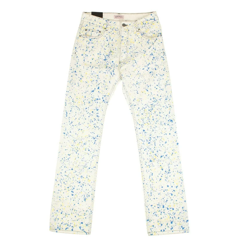 Light Wash Men's JeansWhite Blue And Yellow Splatter Jeans