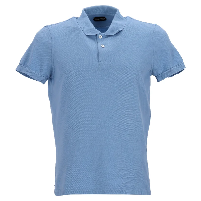 Men's Shirts with Hook-and-Loop ClosuresTom Ford Pique Short Sleeve Polo Shirt in Blue Cotton Men's Shirts with Hook-and-Loop ClosuresTom Ford Pique Short Sleeve Polo Shirt in Blue Cotton