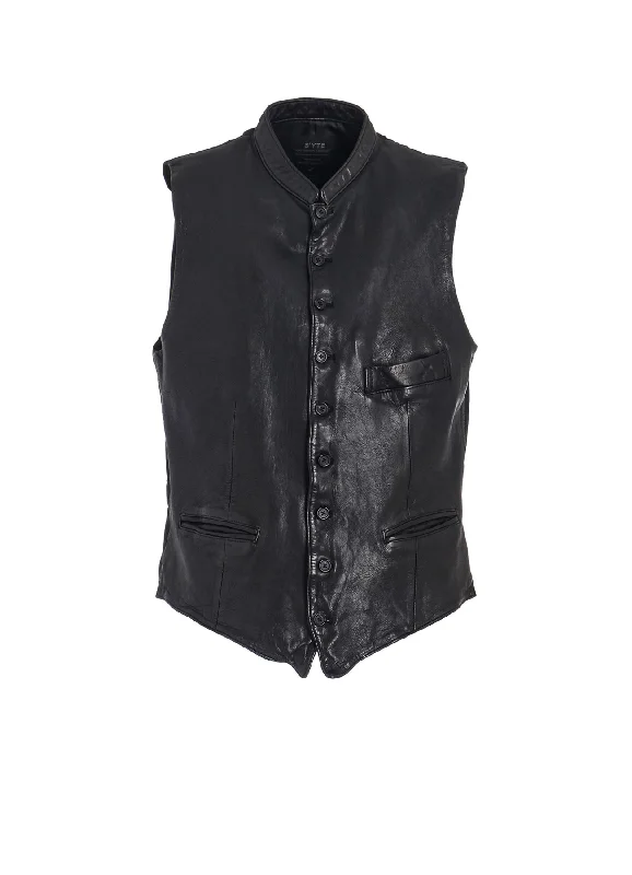 Men's Coats for Snowy WeatherVEGETABLE TANNED SHEEP LEATHER STAND COLLAR VEST