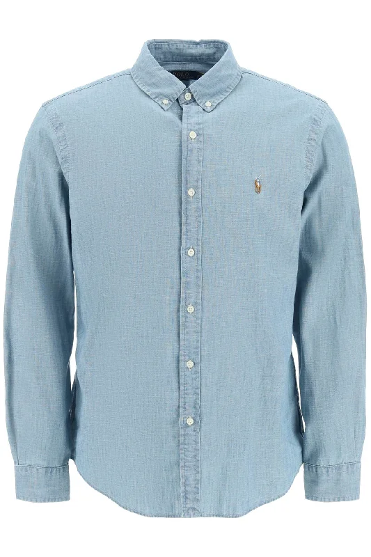 Men's Shirts with Tab CollarsPolo Ralph Lauren Men's Slim Fit Shirt In Stone-Washed Chambray Men's Shirts with Tab CollarsPolo Ralph Lauren Men's Slim Fit Shirt In Stone-Washed Chambray
