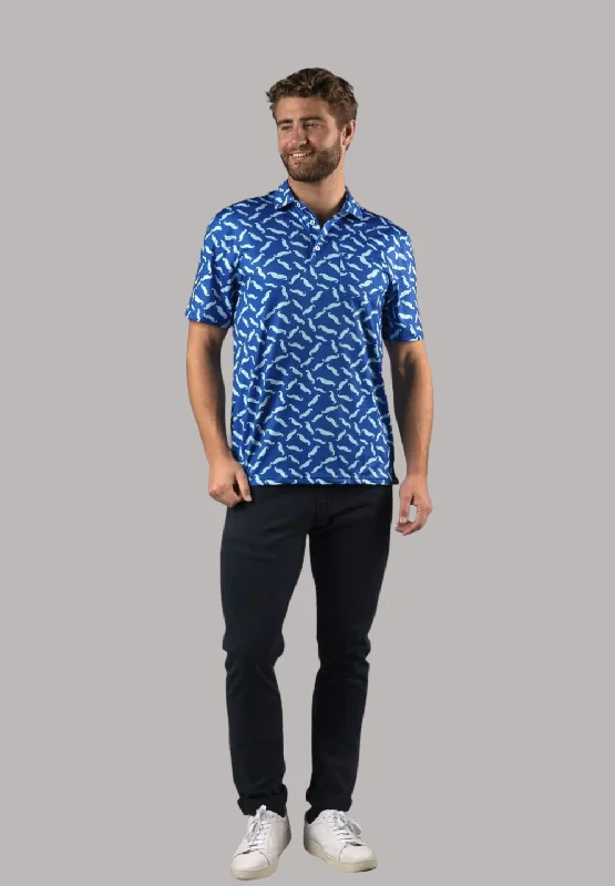 Men's Long-Sleeved ShirtsCobalt Blue with Teal Moustaches Polo Shirt