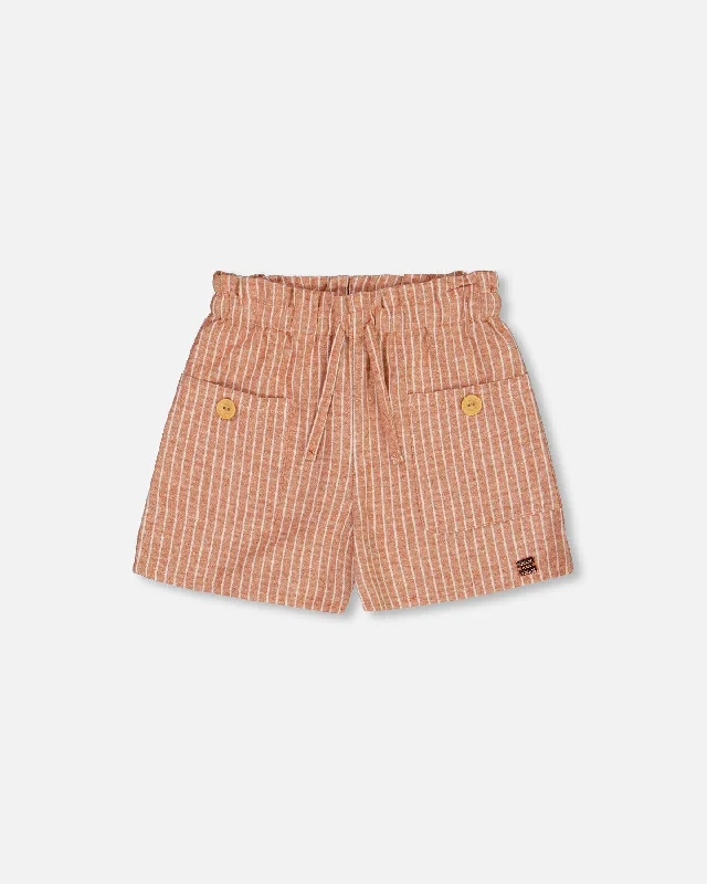 Wide-Leg and Flowy Men's Casual ShortsLinen Short With Pockets Old Orange Pink