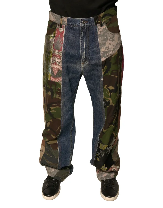 Mid-Waisted Men's JeansDolce & Gabbana Patchwork Cotton Straight Men's Jeans