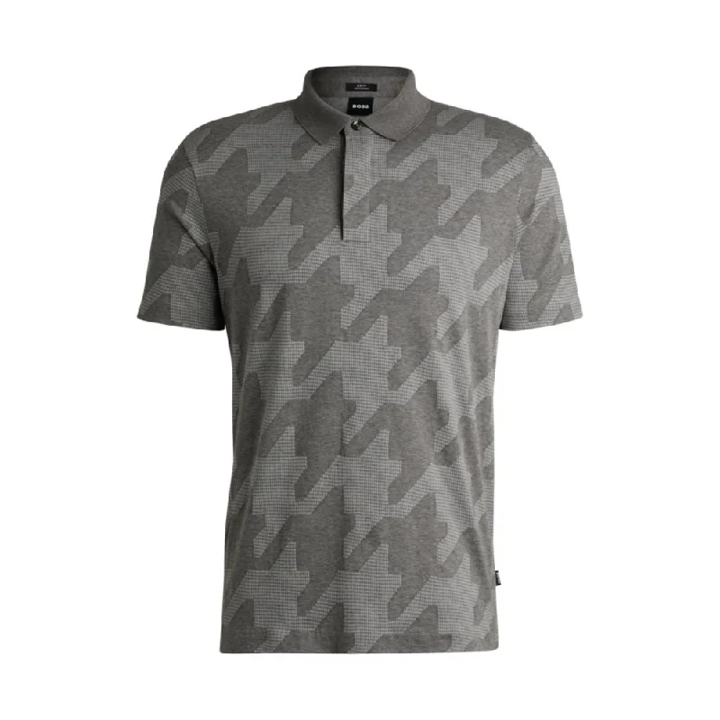 Men's Shirts with Full PlacketsMercerized-cotton slim-fit polo shirt with houndstooth jacquard Men's Shirts with Full PlacketsMercerized-cotton slim-fit polo shirt with houndstooth jacquard