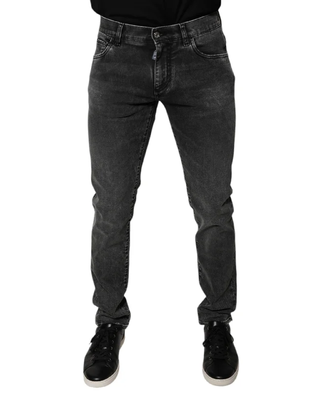 Men's Jeans with Stretch FabricDolce & Gabbana Logo Cotton Stretch Skinny blue Men's Pants (Pre-Owned)